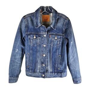 Levis Denim Jacket Women Medium Blue Jean Med Wash Trucker Retro Faded Ladies